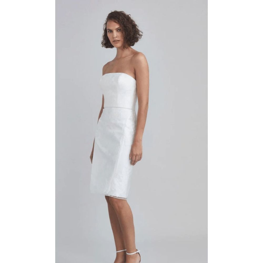 Amsale Ivory Strapless Midi Dress